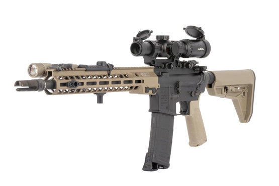 Primary Arms 1-6x rear focal plane rifle scope with ACSS Predator rifle scope mounted to an LMT AR-15 carbine